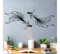 DUOOLN Koi Fish Metal Wall Art, 2pcs Modern Marine Wall Decor, Japanese Wall Painting Iron Fish Gifts,Asian Decorations for Indoor Outdoor Kitchen Bathroom Patio Pool Porch (Black 15.7 X 9.84in)