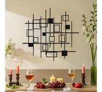 DUOOLN Large Abstract Metal Wall Decor, Black Modern Geometric Hanging Paintings, Minimalist Line Art Sculpture, Living Room Bedroom Bathroom Office Farmhouse Decoration-19.6x18.5in
