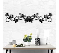 DUOOLN Large Metal Rose Wall Decor，Long Iron Scroll Vine Wall Art Above，Rustic Metal Leaf Wall Hanging Sign，Flowers Sculpture for Above Door Living Room Office Indoor and Outdoor Decoration