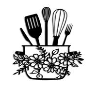 DUOOLN Metal Kitchen Signs Wall Decor, Modern Kitchenware Line Art, Rustic Home Hanging Pictures Country Farmhouse Sign For Mardi Gras Easter Dining Room - Black