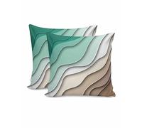 DuoPhi Pillow Covers Set of 2 Green Turquoise Modern Geometric Throw Pillow Covers Brown Ombre Abstract Square Pillowcases Cushion Cover for Sofa Couch Bed 18x18 Inch