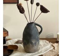 Duoqulou 10.3 Inches Decorative Ceramic Rustic Vase,Black Large Terracotta Floor Vase for Centerpieces, Vintage Home Decor, Living Room, Dining Room, Kitchen