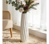 Duoqulou Tall White Ceramic Floor Vase, 17.7 Inches / 45 cm Large Decorative Flower Vase for Living Room, Bedroom, Office, Modern Home Decor,for Flowers, Glossy Glaze
