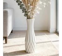 Duoqulou Tall White Ceramic Floor Vase 17.7 Inches / 45 cm,Large Decorative Flower Vase for Living Room, Bedroom, Office, Modern Home Decor
