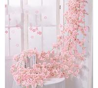 Duories 1 x Artificial Cherry Blossom Garland - Silk & Plastic Material, Light Pink, 1.8m Length, 135 Flowers, Cascade Shape - Wedding, Home, Garden Decoration