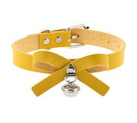 Duories Leather choker necklace, leather collar with bow knot and bell, adjustable choker 30 cm - 40 cm, suitable for prom, date, party, club, bar, concert, yellow
