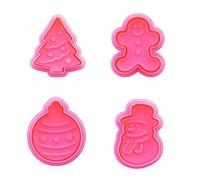 DUORUI 4pcs Christmas Cookie Cutters Plunger Biscuit Fondant Cake Mould Plastic Snowman Ginger Bread Patterns for Children DIY Baking Kitchen Tool Decorating