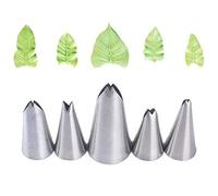 DUORUI 5pcs Icing Piping Nozzle Tips Cream Cake Decorating Cupcake Fondant Stainless Steel Leaf Shape