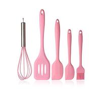DUORUI 5pcs Silicone Kitchen Utensil Set for Baking, Spatula Turner Egg Whisk Brush Non-Stick Heat Resistant Cookware BBQ Baking Tool