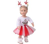 DUORUIMI Doll Clothes Winter Christmas Dress Gauzy Skirt Sweatshirt Cute Pattern with Hair Clip for American Girl Doll 18 inch