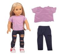 DUORUIMI Summer Doll Clothes Simple Casual T-shirt Top Ripped Jeans Pants for American Girl Doll 18 inch