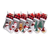 Duosheng & Elegant Christmas Stockings Set of 6 Pcs with Snowman Santa Deer Penguin Tree Bear Large Xmas Stockings for Hanging Fireplace Decorations Family Party Grey