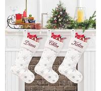Duosheng & Elegant Personalised Christmas Stockings 3 Pcs with Silver Snowflake Sequin Fur Large White Xmas Stockings for Fireplace Home Family Party Decorations