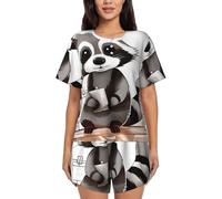 DUOTAOXX Cartoon Cute Raccoon Print Women'S Short-Sleeved Pajama Set | Comfortable & Breathable | Casual Fashion, Cartoon Cute Raccoon, M