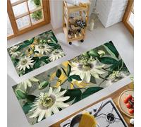 DUOTCYELE 2 PCS Passionflower Leaves Kitchen Rugs Sets Non Slip Washable Vintage Plant Kitchen Rugs and Mats for Floor Runner Rug Floor Carpet for Laundry, Hallways 40x60cm+40x120cm