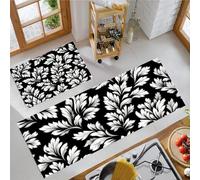 DUOTCYELE 2 PCS Plant Leaves Kitchen Rugs Sets Non Slip Washable Vintage European Style Plants Kitchen Rugs and Mats for Floor Runner Rug Floor Carpet for Laundry, Hallways 40x60cm+40x120cm
