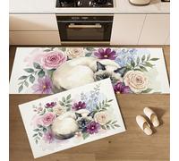 DUOTCYELE 2 PCS Siamese Cat Rose Kitchen Rugs Sets Non Slip Washable Healing Watercolor Style Kitchen Rugs and Mats for Floor Runner Rug Floor Carpet for Laundry, Hallways 45x75cm+45x150cm