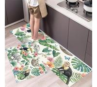 DUOTCYELE 2 PCS Sloth Toucan Plants Kitchen Rugs Sets Non Slip Washable Tropical Jungle Kitchen Rugs and Mats for Floor Runner Rug Floor Carpet for Laundry, Hallways 50x80cm+50x150cm