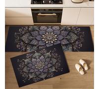 DUOTCYELE 2 Pieces Non Slip Symmetrical Mandala Kitchen Rug Set, Water Absorbent Art Deco Style Floor Mats, Purple Kitchen Carpets and Rugs for Home Dining Room and Entryway, 45x75cm+45x150cm