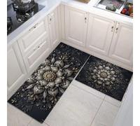 DUOTCYELE 3D Metal Mandala Kitchen Rug Sets 2 Piece Modern Luxury Kitchen Mats Non Slip Washable Runners Floor Mat Gray for Kitchens Laundry Room Hallway 40x60cm+40x120cm