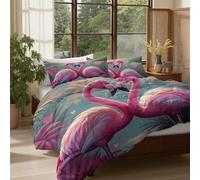 DUOTCYELE 3D Print 3 Pieces Bedding Set Home Decor Hidden Zipper Super Soft Heart Flamingo Quilt Cover Washable Hotel Quality for Adults, Teenagers, Romantic Tropical Animal Duvet Cover 260x220cm