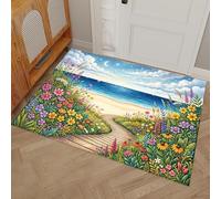 DUOTCYELE 40 x 60 cm Doormat, Beach Flower Path Starry Sky Welcome Mat, Dreamlike Scenery Non-slip Doormats Inside, Entrance Mats Soft Floor Carpet Rug for Hallway, Bedroom, Blue