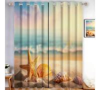 DUOTCYELE Beach Starfish Seashells Blackout Curtains for Bedroom 2 Panels Fresh Summer Style Black out Curtains for Living Room Grommet Thermal Insulated Sandy Beige Window Drapes, W46 x L54 Inch