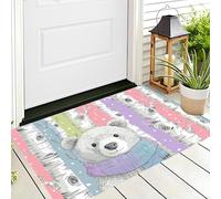 DUOTCYELE Birch Tree Polar Bear Door Mats Printed Doormat, Flannel Floor Mat with Non-slip Doormat, Housewarming Decor Gift for Simple Cartoon Animal Welcome Doormats 80 x 120 cm