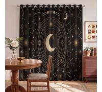 DUOTCYELE Black Blackout Curtains Crescent Moon Star Trails Lunar Phases Curtains Mysterious Bohemian Style Grommets Thermal Insulated Window Drapes for Bedroom Kitchen Living Room W90 x L90 Inch