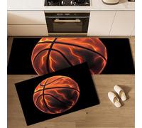 DUOTCYELE Cartoon 3D Basketball Kitchen Rug Sets 2 Piece Minimalist Kitchen Mats Non Slip Washable Runners Floor Mat Orange for Kitchens Laundry Room Hallway 45x75cm+45x150cm