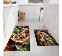 DUOTCYELE Cheese Pizza Kitchen Rug Set 2 Pieces Non Slip and Anti Fatigue Mat Set, Washable Food Realism Kitchen Floor Mat, Dark Brown Standing Mats for Office Home Decoration 50x80cm+50x150cm