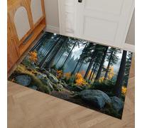 DUOTCYELE Clouds Mist Pine Forest Door Mat 60 x 90 cm - Machine Washable Mat Soft Non Slip Doormat Indoor Autumn Natural Landscape Floor Mats Heavy Duty Entrance Rug, Deep Green