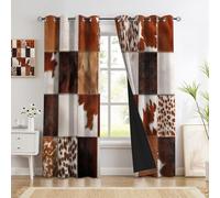 DUOTCYELE Cowhide Square Patchwork Black out Curtains, Retro Western Style Blackout Window Curtains Decor for Bedroom, Living Room, Brown Grommet Window Drapes 2 Panel Set, W46 x L72 Inch