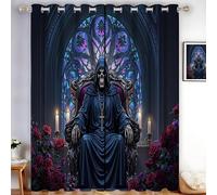 DUOTCYELE Dark Blue Blackout Curtains, Throne Skull Insulated Eyelet Curtains W66 x L90 Inch Dark Gothic Style Curtain for Living Room Bedroom Window Decoration - 2 Panels