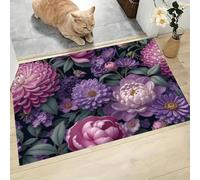 DUOTCYELE Dark Dahlia Peony Doormat - Non-slip Washable Doormat, Heavy Duty Dirt Trapper, Realistic Still Life Art Floormat for Indoor/Ourdoor Use, Front Entrance and Kitchen 40 x 60 cm, Purple