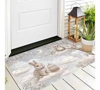 DUOTCYELE Door Mat Indoor 45 x 75 cm - Non Slip Clouds Rabbits Owls Mats - Dreamy Cartoon Animals Welcome Front Doormat - Dirt Trapper Kitchen Floor Mat Inside Doormats, Beige