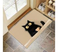 DUOTCYELE Door Mat Indoor 80 x 120 cm - Non Slip Cute Black Cat Coffee Mats - Abstract Cartoon Animal Welcome Front Doormat - Dirt Trapper Kitchen Floor Mat Inside Doormats, Beige