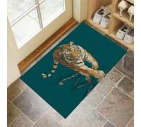DUOTCYELE Door Mats Indoor 40 x 60 cm Non Slip Front Door Mat Inside Washable Walking Tiger Doormats Minimalist Animal Illustration Low Profile Doormat for Entrance Kitchen Bedroom, Dark Blue-Green