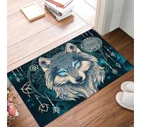 DUOTCYELE Door Mats Indoor 50 x 80 cm Non Slip Front Door Mat Inside Washable Wolf Head Mandala Doormats Psychedelic Art Low Profile Doormat for Entrance Kitchen Bedroom, Turquoise