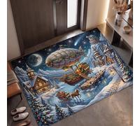 DUOTCYELE Fantasy Night View Door Mat 60 x 90 cm, Non-slip Spooky Decor | Airships Sleds Ancient Castles Indoor Outdoor Doormat Front Door Mats Rugs for Entrance Bathroom Kitchen Decor