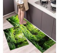 DUOTCYELE Ferns Trees Rugs for Kitchen Floor, 2 PCS Fresh Tropical Scenery Kitchen Mat, Cushioned Non-slip Runner Mats Comfort Standing Mats Potted Plants Floor Carpet, 40x60cm+40x120cm, Green