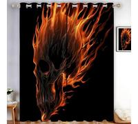 DUOTCYELE Flames Skulls Black out Curtains, Dark Gothic Style Blackout Window Curtains Decor for Bedroom, Living Room, Orange Grommet Window Drapes 2 Panel Set, W90 x L90 Inch
