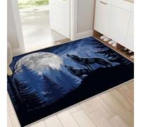 DUOTCYELE Full Moon Forest Wolf Pack Front Door Mat Outside Indoor Entrance - Dark Fairy Tale Style Rugs Mats for Floor, Mat for Bedroom, Washable Thin Living Room Rugs Fit Under Door 40 x 60 cm
