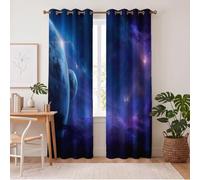 DUOTCYELE Giant Planets Starry Sky Curtains for Windows - Sci-Fi Universe Blackout Eyelet Curtain 54 Drop, Deep Blue Thermal Insulated Curtain for Bedroom W52 x L84 Inch, 2 Panels Curtains