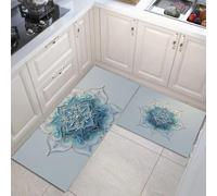 DUOTCYELE Gradient Mandala Sculpture Kitchen Rug Sets 2 Piece 3D Relief Art Kitchen Mats Non Slip Washable Runners Floor Mat Blue for Kitchens Laundry Room Hallway 40x60cm+40x120cm
