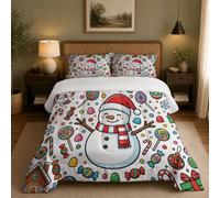 DUOTCYELE Graffiti Cartoon Coverless Duvet 200x200cm | Double Reversible Snowman Candy Gingerbread House Quilt for All Seasons, Lightweight Washable Comforter, White