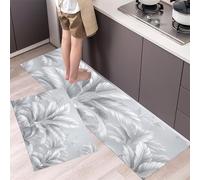 DUOTCYELE Gray Banana Leaf Kitchen Rug Set 2 Pieces Non Slip and Anti Fatigue Mat Set, Washable Modern Luxury Kitchen Floor Mat, Gray Standing Mats for Office Home Decoration 40x60cm+40x120cm