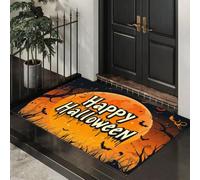 DUOTCYELE Happy Halloween Full Moon Door Mat - Non-slip Washable Doormat | Low Pile American Graffiti Style Rug, Non-slip Bedroom Carpet for Front Entrance Welcome Mat, 45 x 75 cm