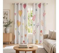 DUOTCYELE Heart Twigs Daisies Room Darkening Curtains,Gentle Pastoral Cartoon Drapes Light Blocking Insulated Thermal Window Curtains for Bedroom Living Room,2 Panels, W46 x L72 Inch