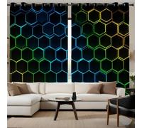 DUOTCYELE Hexagonal Grid Room Darkening Curtains,Abstract Sci-Fi Style Drapes Light Blocking Insulated Thermal Window Curtains for Bedroom Living Room,2 Panels, W66 x L90 Inch